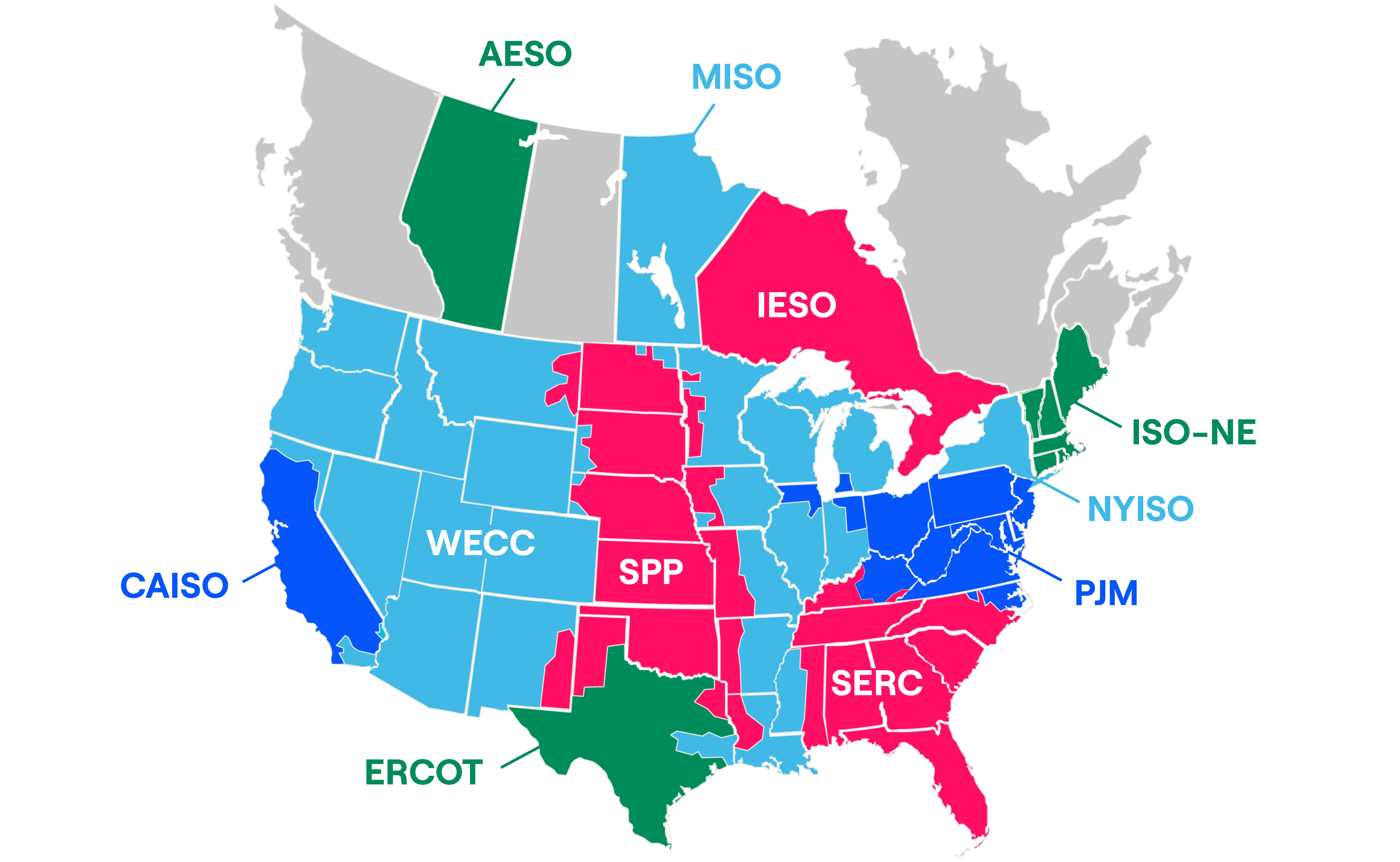 Color-coded map showing DR program availability across North America